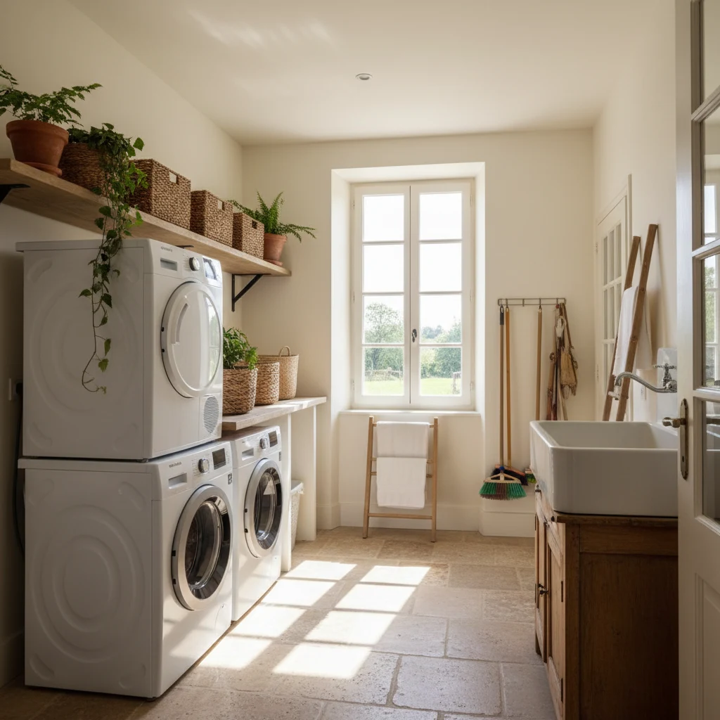 Buanderie ensoleillée avec un sèche-linge