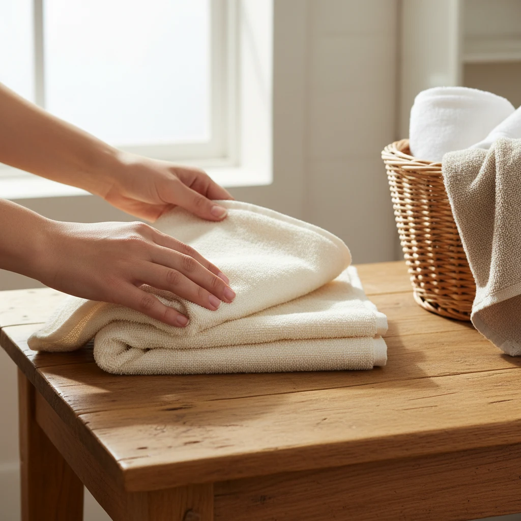 Mains pliant une serviette