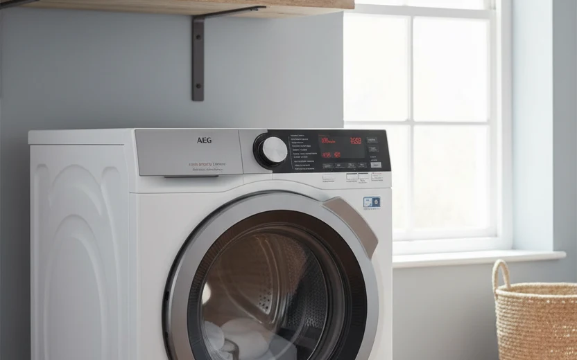 Avis AEG L8WED164C : lave-linge séchant AEG dans une buanderie