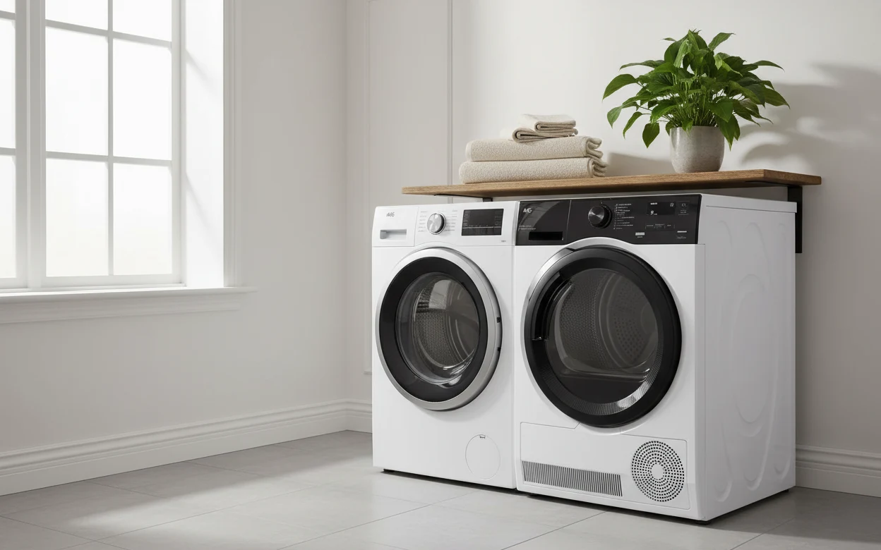 Avis AEG TE7G9GBP : appareil de séchage AEG dans une buanderie