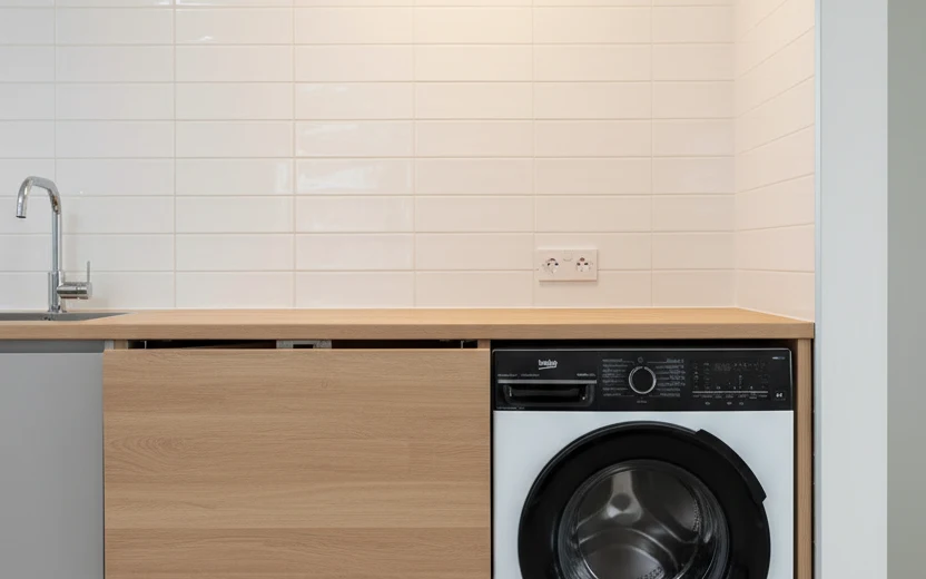 Avis Beko BM3DT410571W : lave-linge séchant Beko 10.5 kg kg dans une buanderie