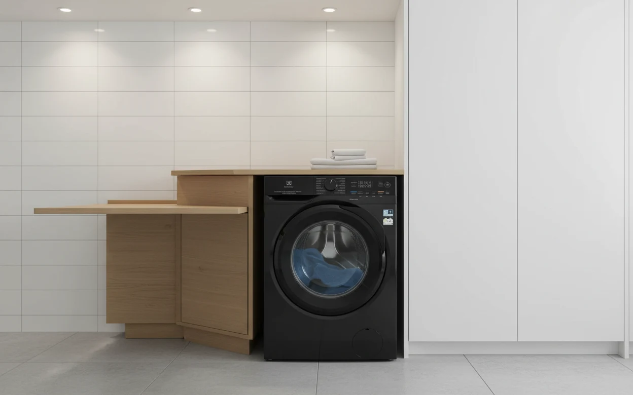 Avis Electrolux EW7IW416DAV : lave-linge séchant Electrolux dans une buanderie