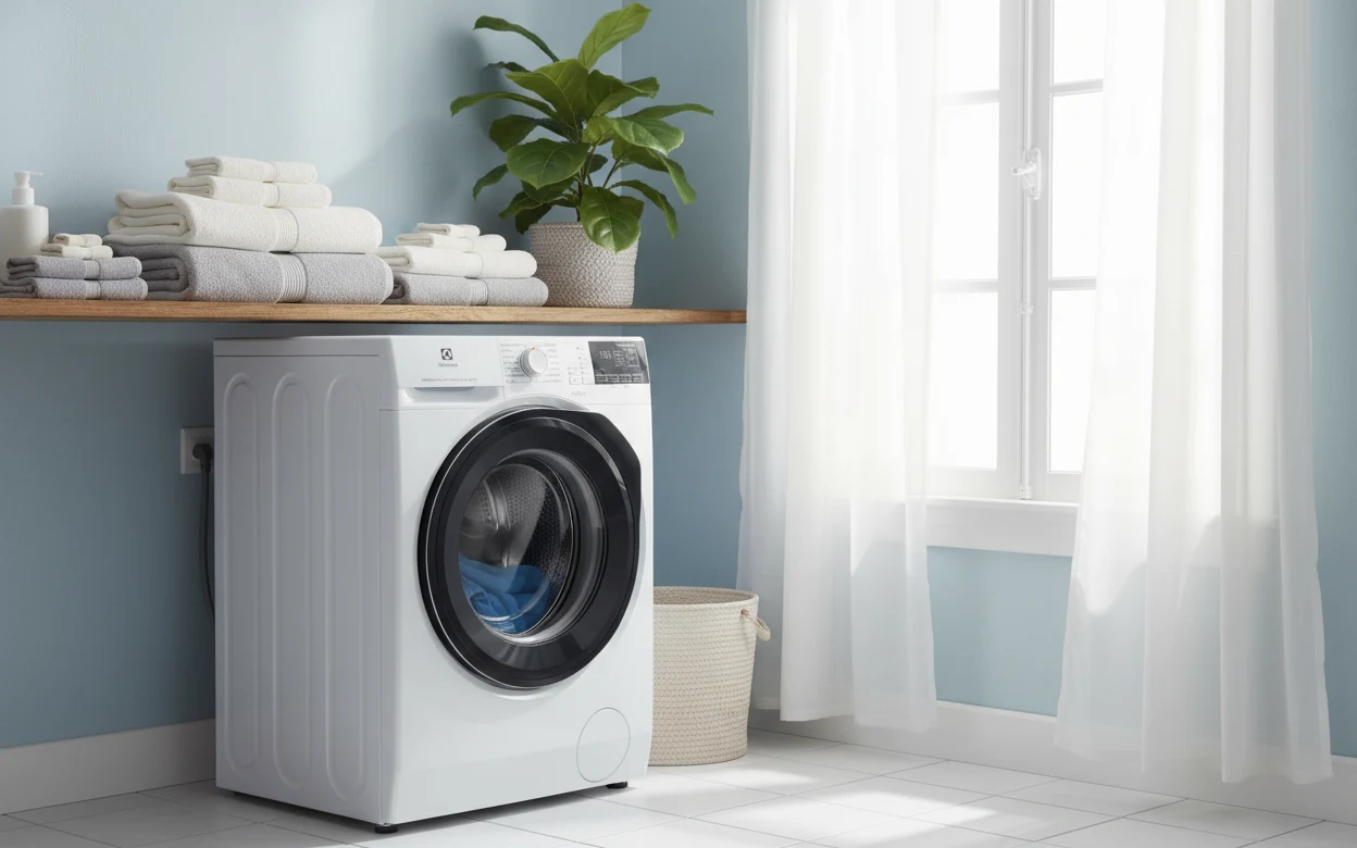 Avis Electrolux EW7W4953DA : lave-linge séchant Electrolux dans une buanderie