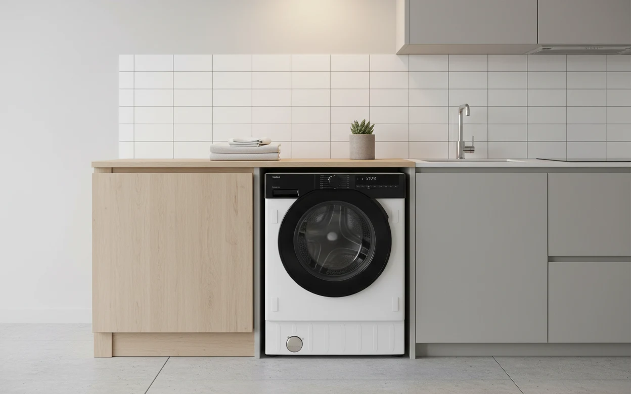 Avis Haier BHA6SD696M6DB9-S : lave-linge séchant Haier dans une buanderie