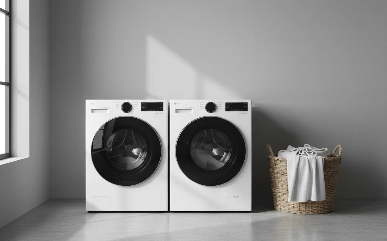 Avis LG F164X71WSTA : lave-linge séchant LG dans une buanderie