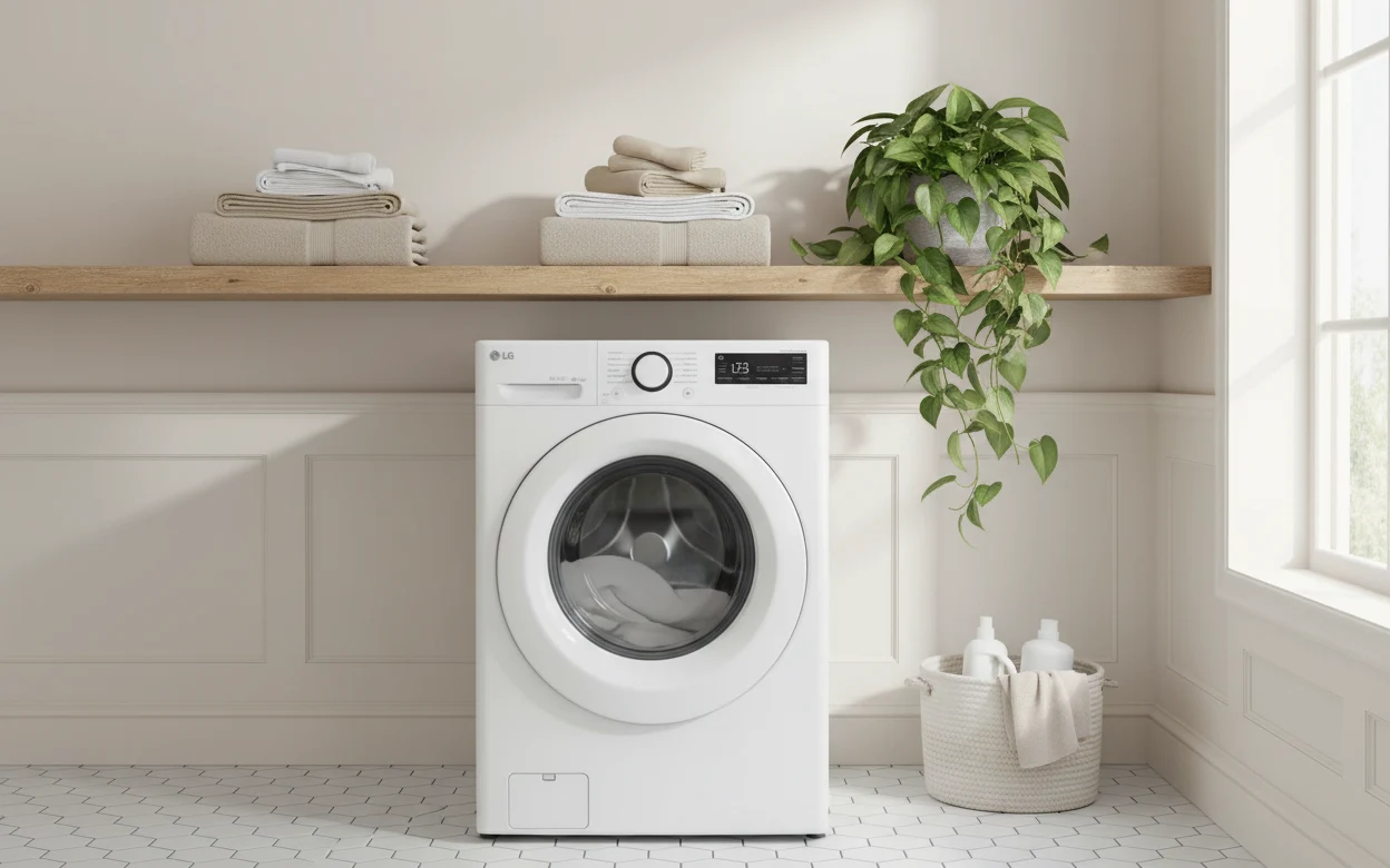 Avis LG F964R33WRS : lave-linge séchant LG dans une buanderie