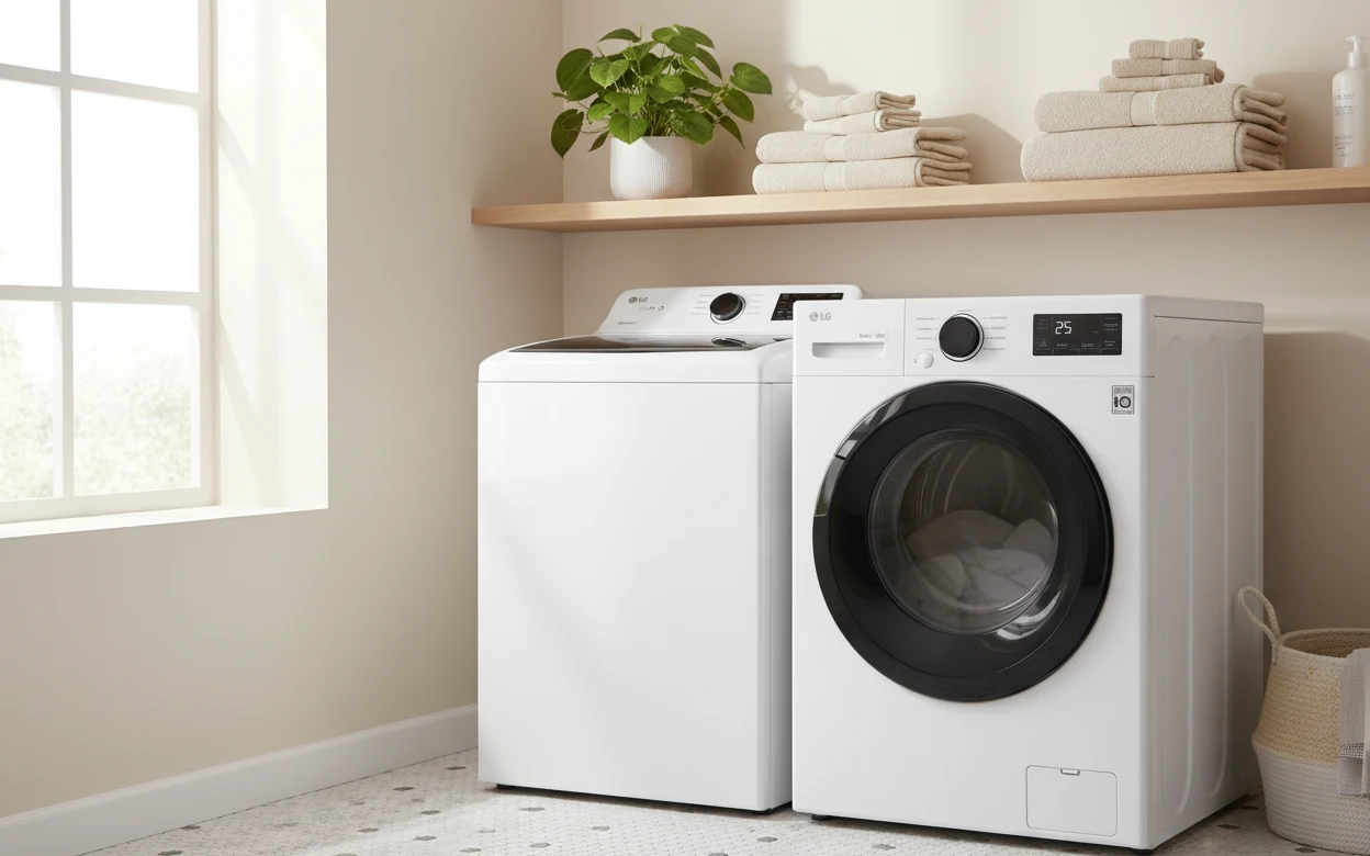 Avis LG RH8N15WHB : séchoir LG dans une buanderie